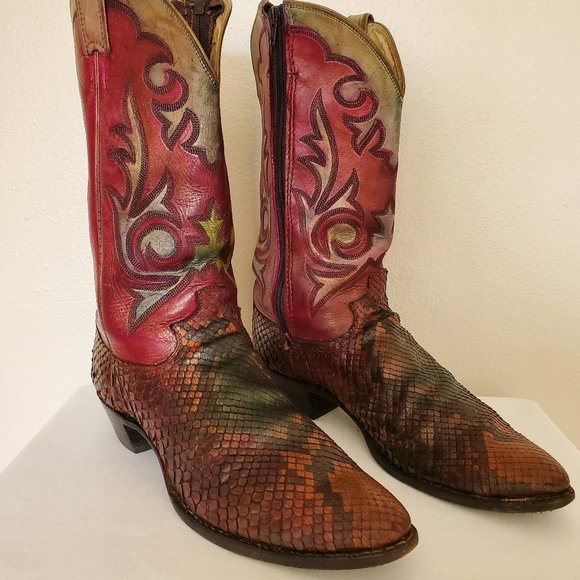 Justin 12 hand painted red black purple western cowboy boots snake skin rodeo main image 5